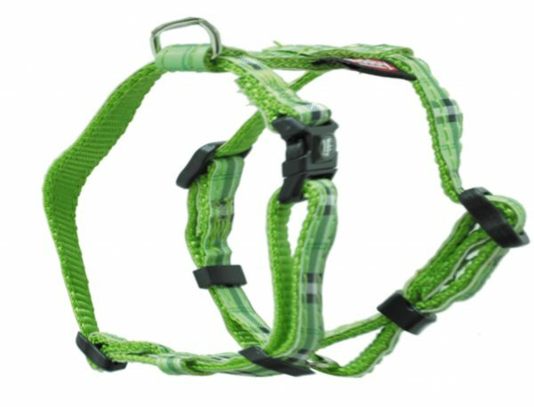 Harnas hond nylon Schotse Ruit groen 10mmx20-35cm
