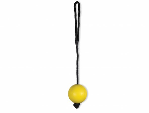 Speelgoed hond rubber bal met touw geel Ø6cm