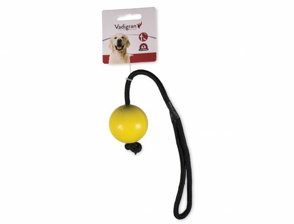 Speelgoed hond rubber bal met touw geel Ø5cm