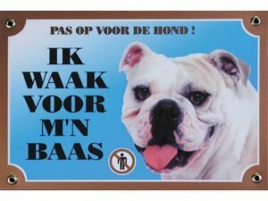 Waakbord gelamineerd Engelse Buldog blauw NL