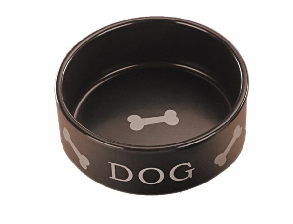 Eetpot Aardewerk hond bruin + motief been 16cm