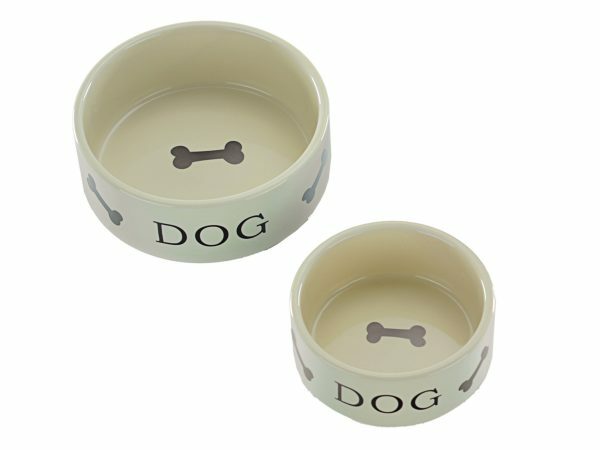 Eetpot aardewerk hond crème + motief been 16cm