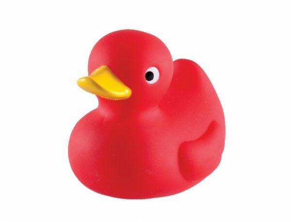 Speelgoed hond vinyl pieper eend rood 9cm