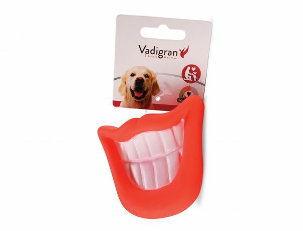 Speelgoed hond vinyl pieper mond rood 9cm