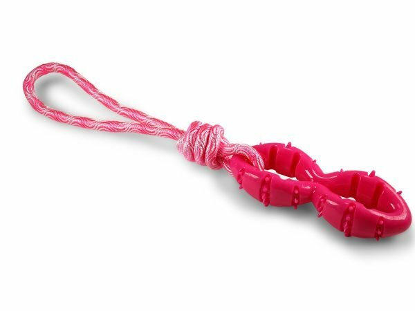 Speelgoed hond TPR roze lus met touw 38cm