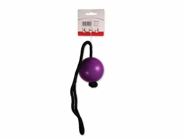 Speelgoed hond rubber bal met touw paars Ø7cm