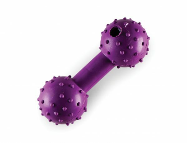 Speelgoed hond rubber halter met bel paars 12cm
