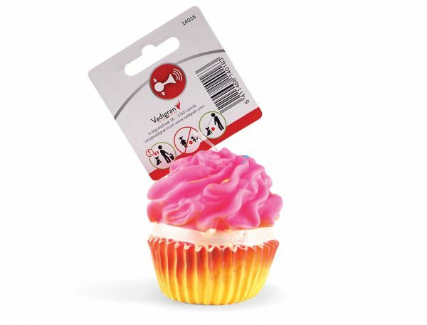 Speelgoed hond vinyl pieper cupcake roze 8cm