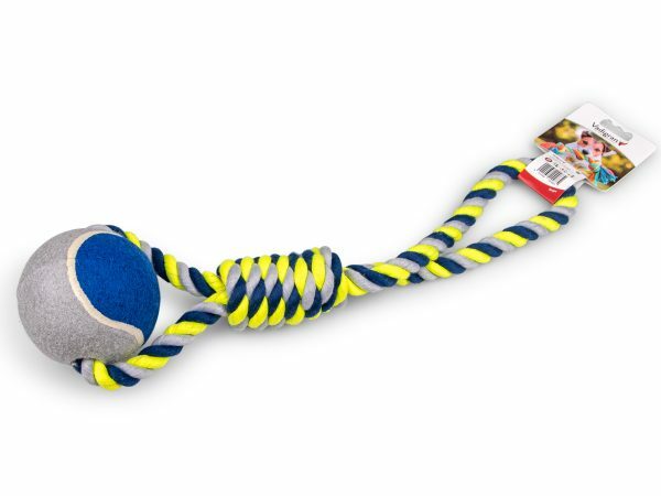 Katoenen koord+tennisbal blauw-geel 440g 45cm