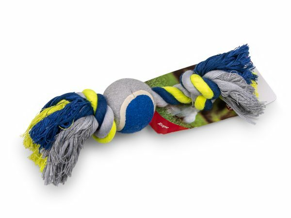 Katoenen koord 2 knopen+tennis blauw-geel 30cm