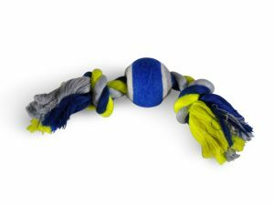 Katoenen koord 2 knop+tennis blauw-geel 20cm