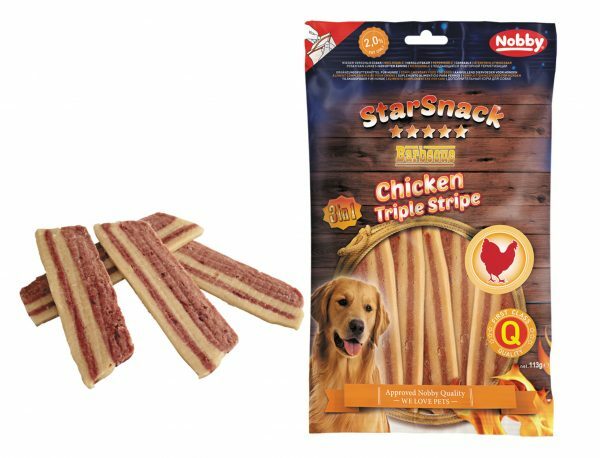 Snack hond kip trio streep 113gr