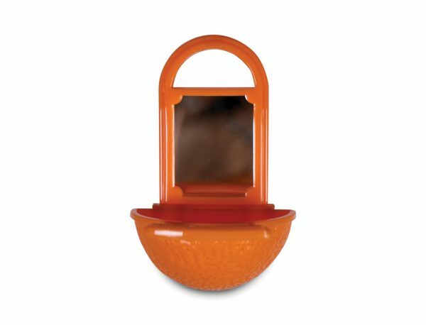 Speelgoed vogel snackpot met spiegel oranje 11cm