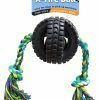 Pet Qwerks Jingle X-Tire Ball w/single rope Small ø 8 cm