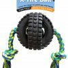 Pet Qwerks Jingle X-Tire Ball w/single rope Small ø 8 cm